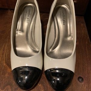 White and black heels